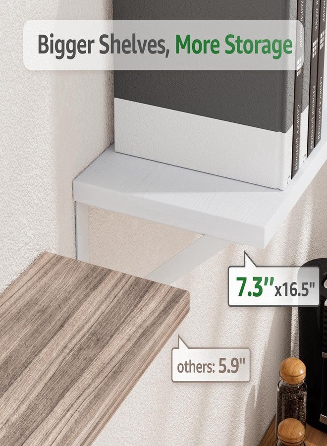 COCOYA Wall Shelves 7.3" Deep Set of 2, Solid Paulownia Wood Wider Longer Sturdy Easy to Install Wall Mounted Bookshelves Storage Shelves Bathroom Storage Office Laundry Room Bedroom Organizer White - Image 2